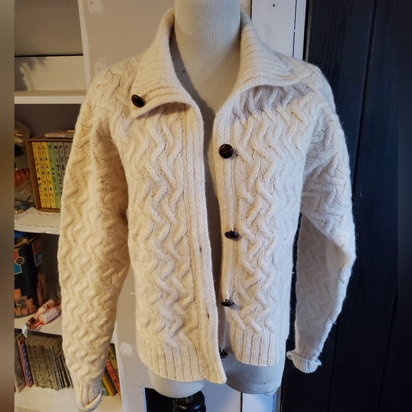 Brass Plum By Nordstrom Vintage 1990s Crop Wool Chunky Knit Cardigan Size Medium - Picture 3 of 10